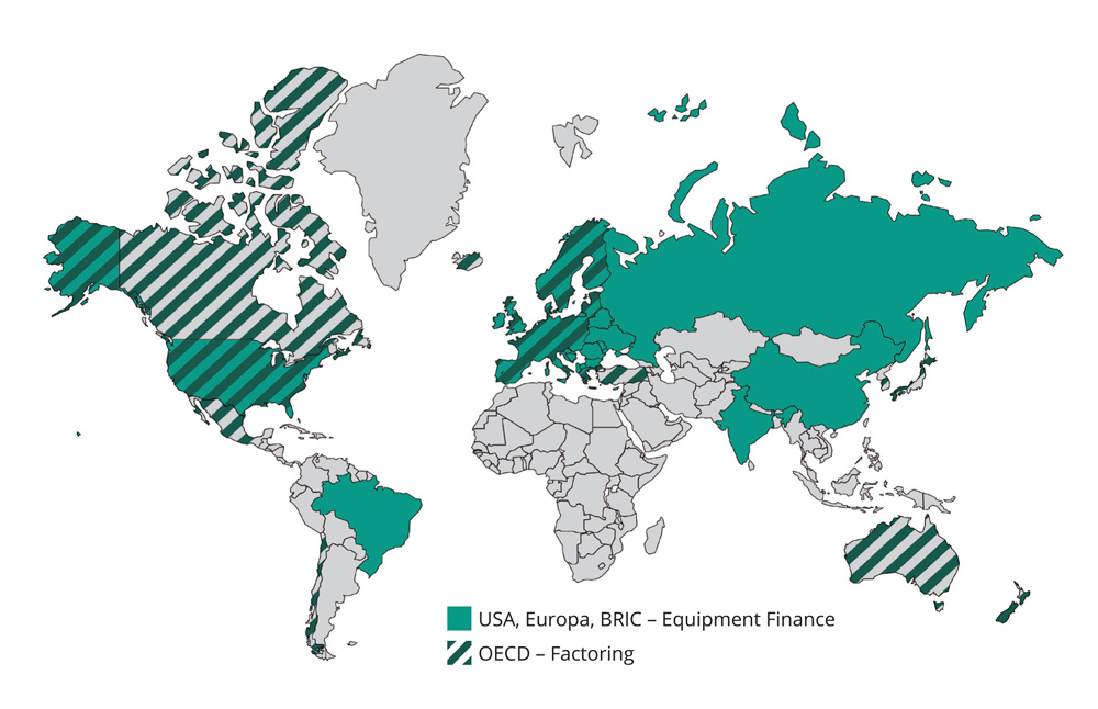 Geeignete Länder für die Finanzierungsangebote Equipment-Finance und Factoring
